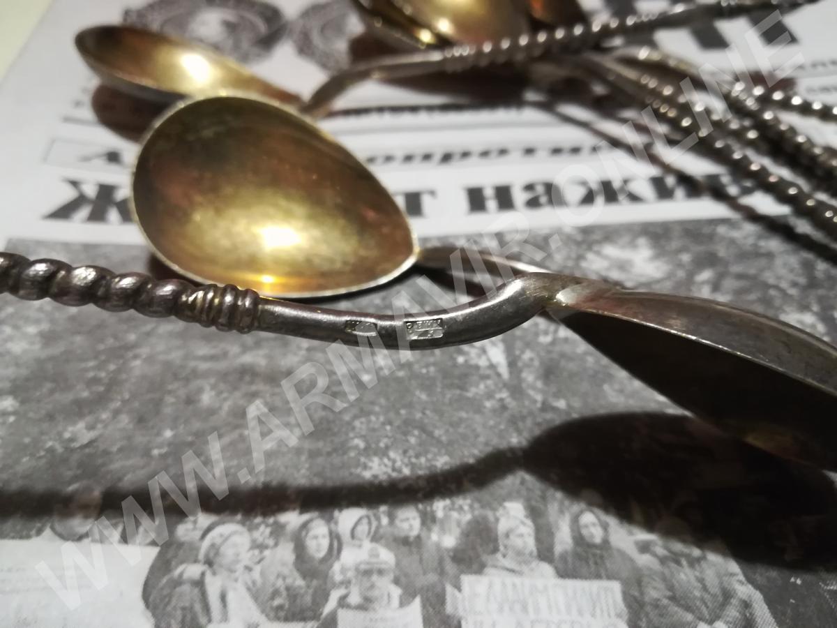 Ложки чайные, серебро с позолотой Армавир