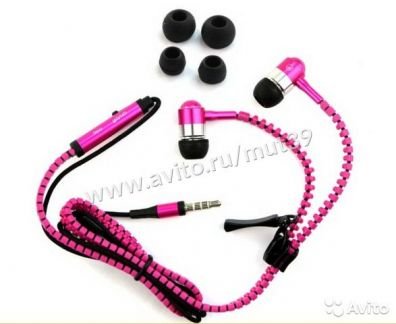 Наушники розовая молния Zipper Earphones 